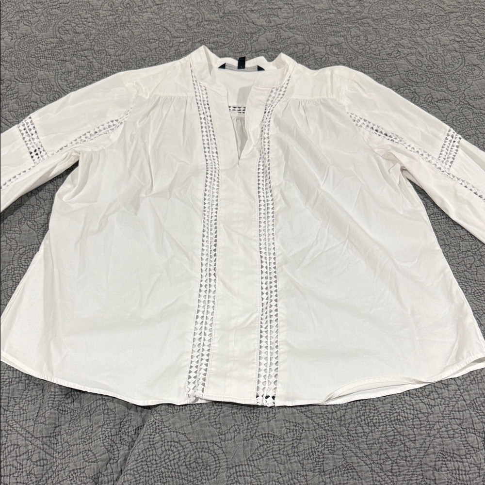 White House Black Market White Blouse with Crochet Accents